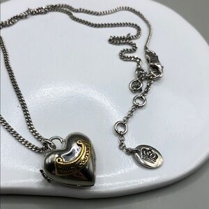 Juicy couture y2k puff puffy heart locket pendant chain necklace silver tone.